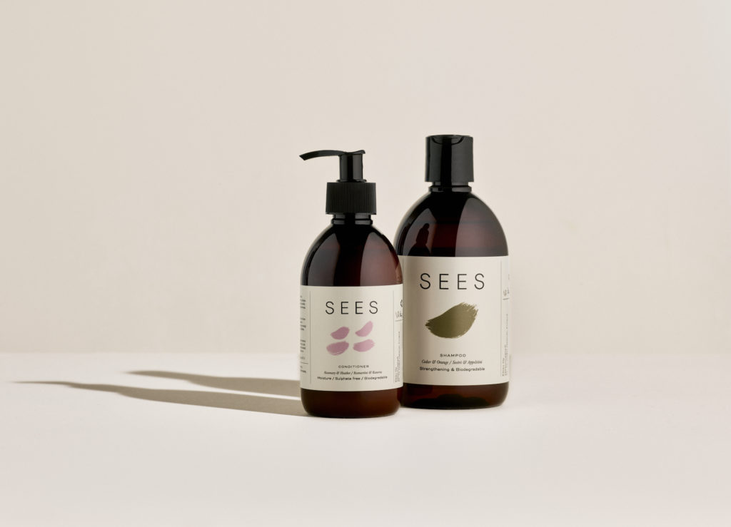 シャンプー＆コンディショナー SEES shampoo ja hoitoaine. Made in Finland Shampoo and conditioner. Biodegradable hair care products.